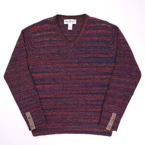Norm Thompson Mens Wool Alpaca Blend V-Neck Space Dye Sweater Maroon Multi Large